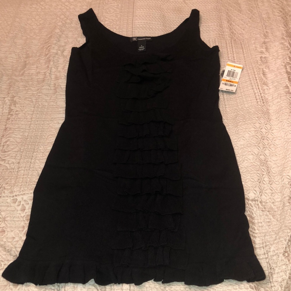 NWT Black Ruffle Embellished Petite Mini Dress!